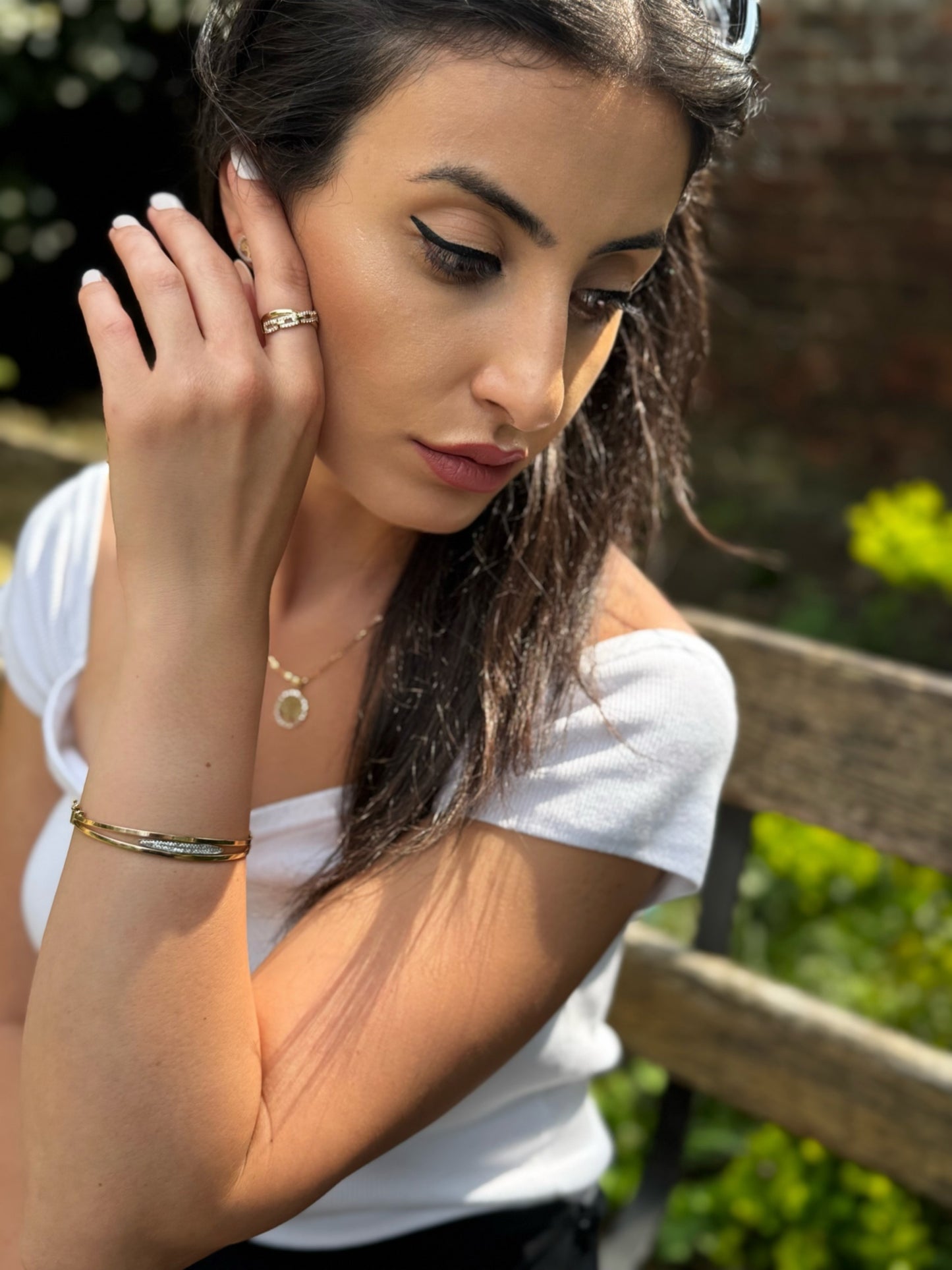 14ct Yellow Gold Cubic Zirconia Chain Detail Ring