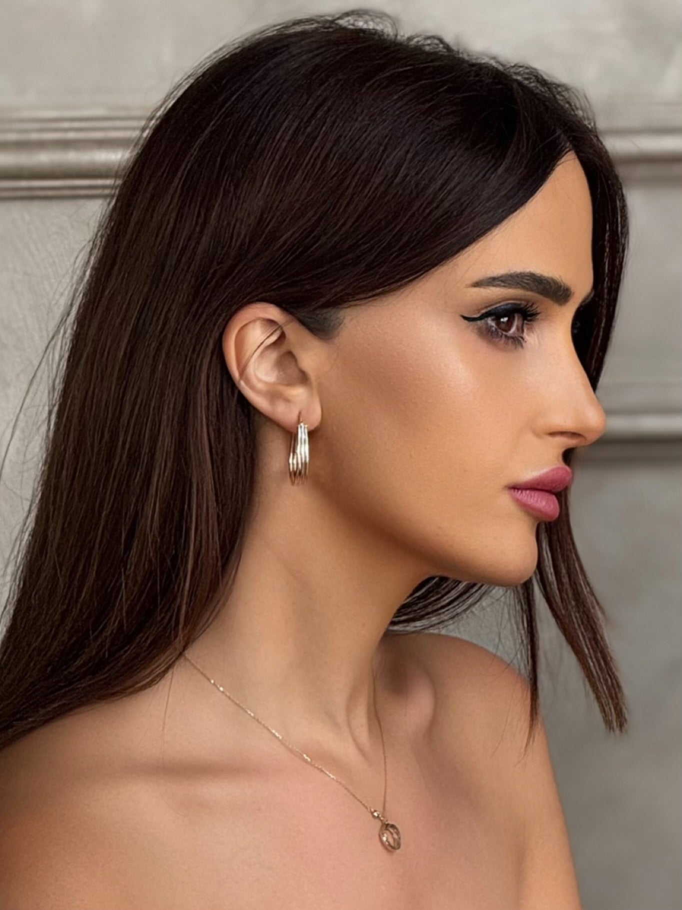 9ct Three Colour Asymmetric Hoop Earrings