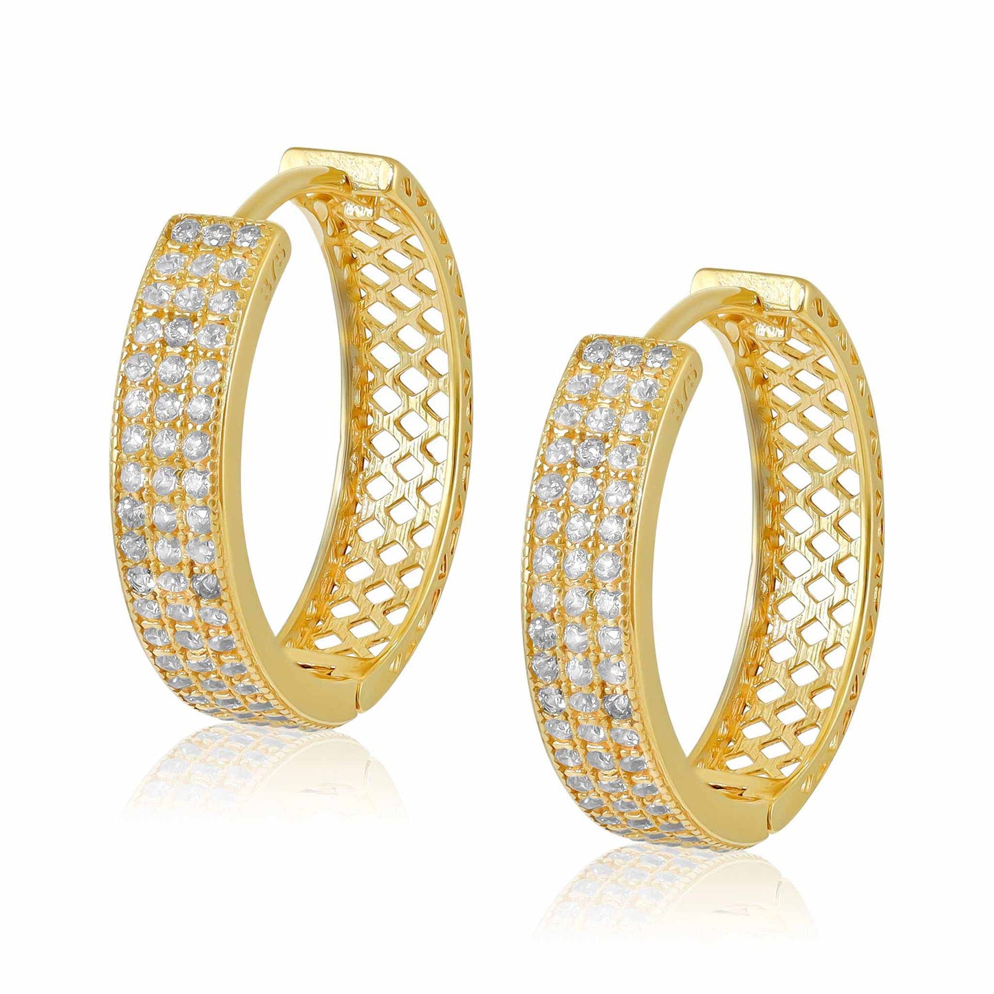 9ct Yellow Gold Triple Rows Hoop Earrings