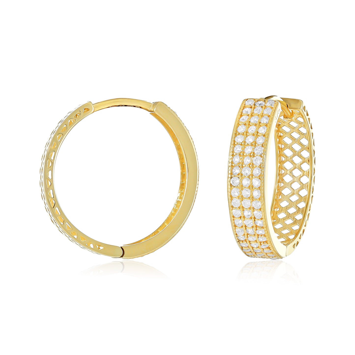 9ct Yellow Gold Triple Rows Hoop Earrings