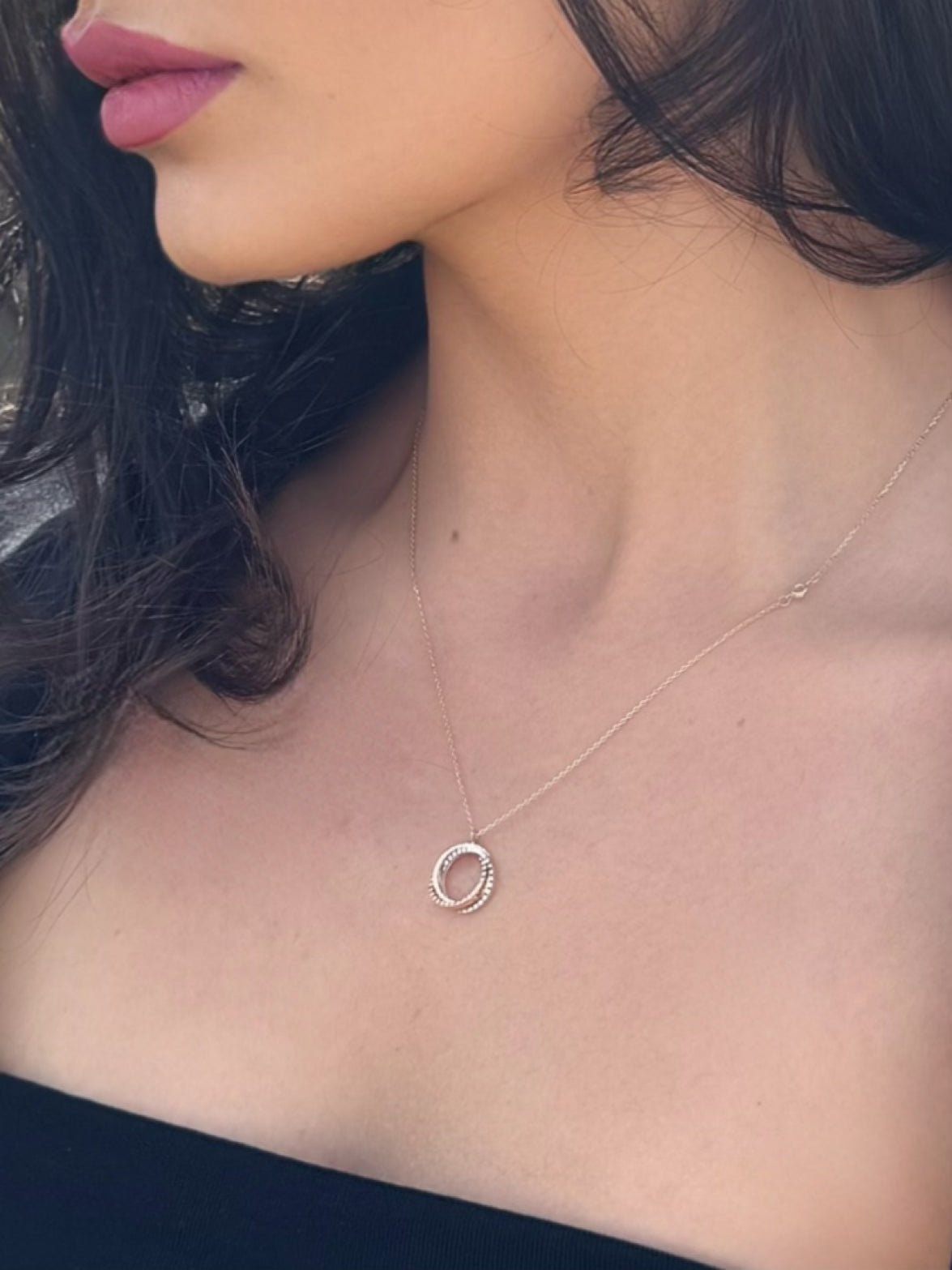 9ct Three Colour Circle Hoop Necklace